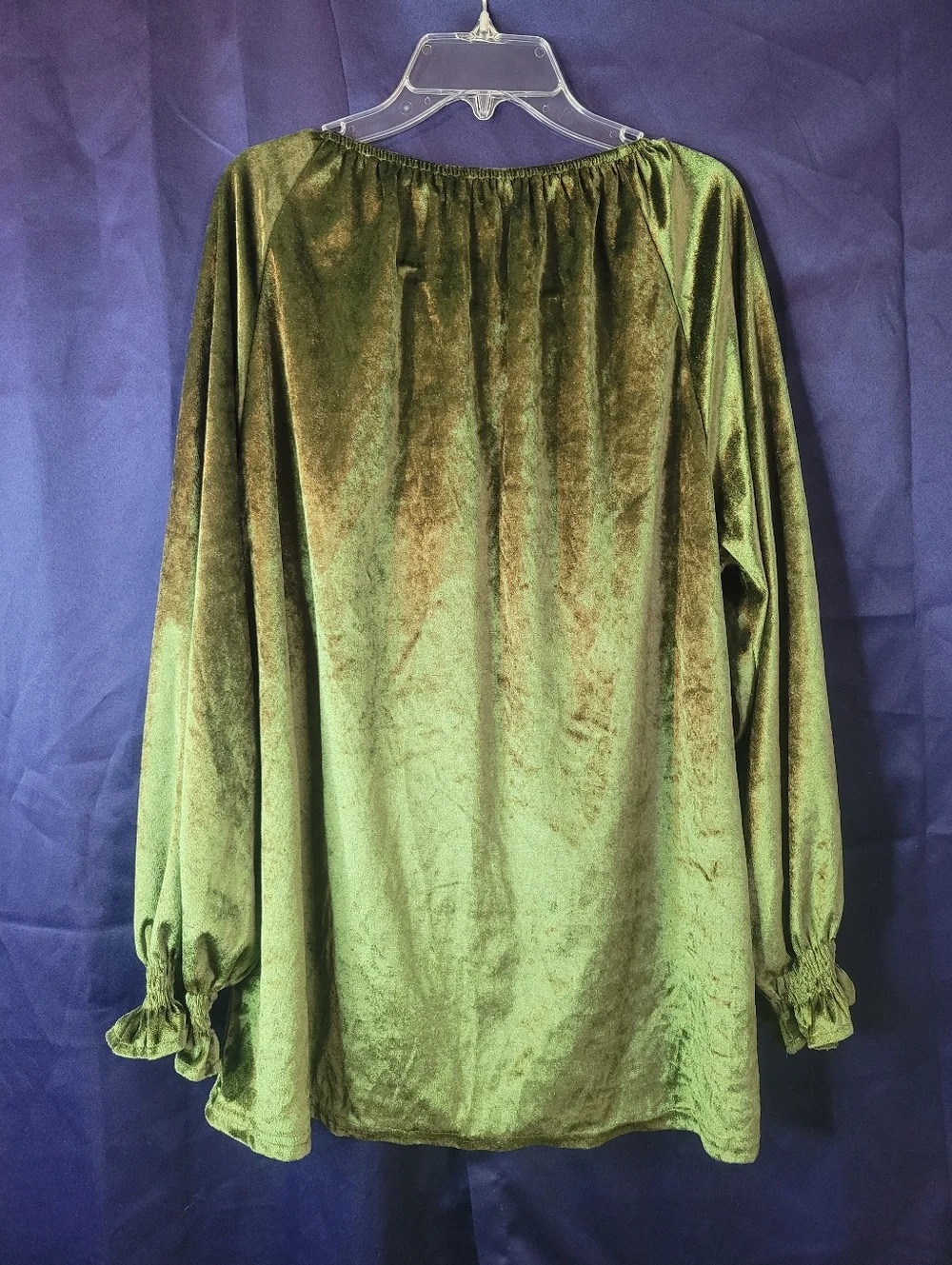Olive Green Velvet Peasant Style Blouse, Cottagecore Style - Picture 7 of 13